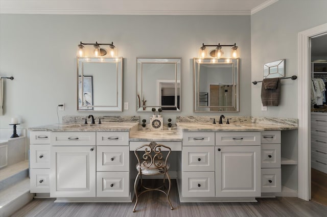 3948 Gift Blvd, Johns Island, SC 29455 - full bathroom featuring crown molding, double vanity, and wood finished floors