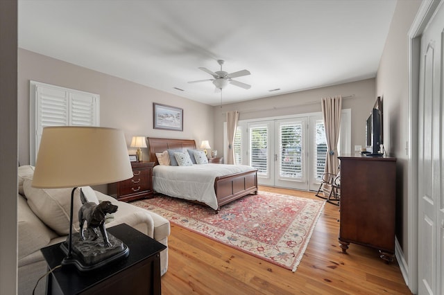 3948 Gift Blvd, Johns Island, SC 29455 - bedroom with access to outside, light wood-style floors, french doors, and ceiling fan
