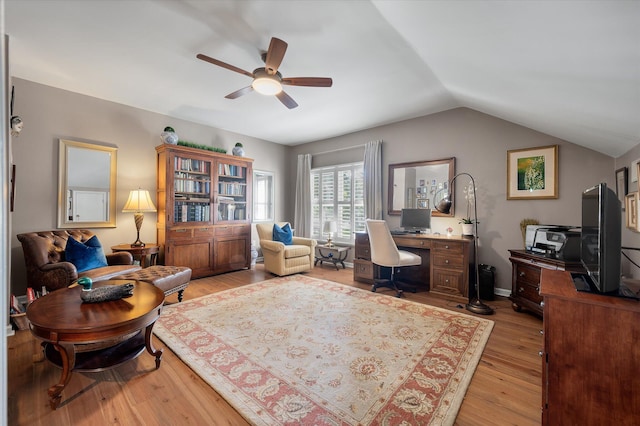 3948 Gift Blvd, Johns Island, SC 29455 - office with a ceiling fan, lofted ceiling, and light wood-style flooring