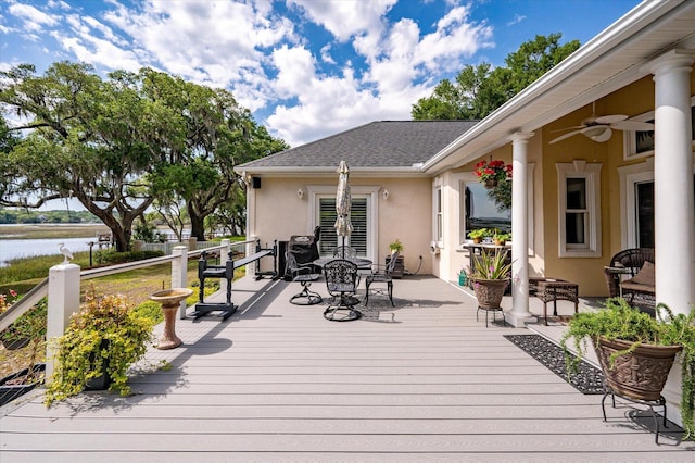 3948 Gift Blvd, Johns Island, SC 29455 - deck with a water view, ceiling fan, and french doors