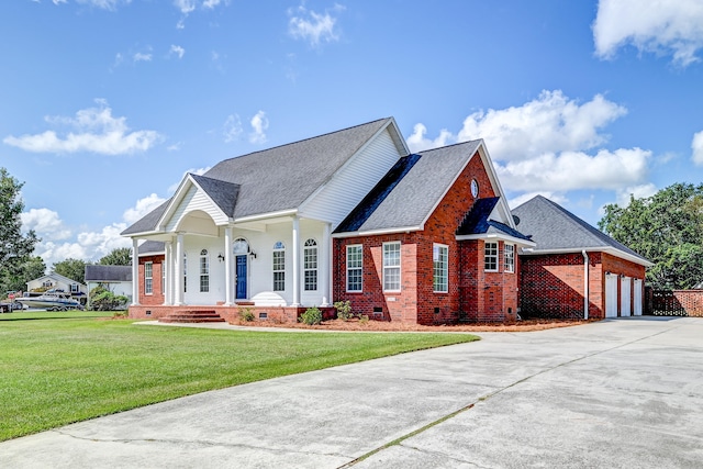 view of front facade with a front lawn and a garage