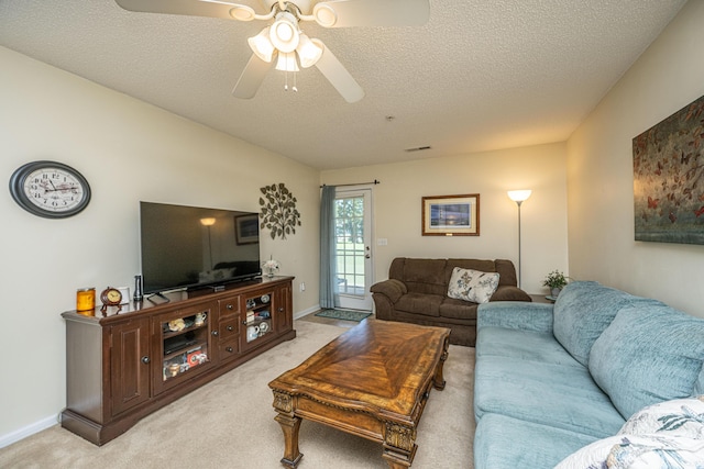 2601 Riverridge Ct Unit A, Moncks Corner, SC 29461 - living room with ceiling fan, light colored carpet, and a textured ceiling