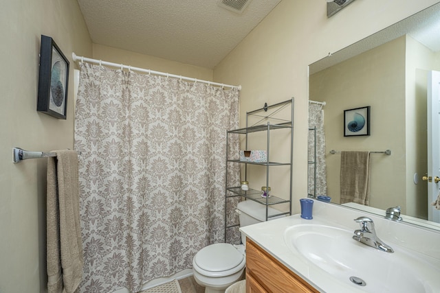 2601 Riverridge Ct Unit A, Moncks Corner, SC 29461 - bathroom with vanity, a shower with shower curtain, and a textured ceiling