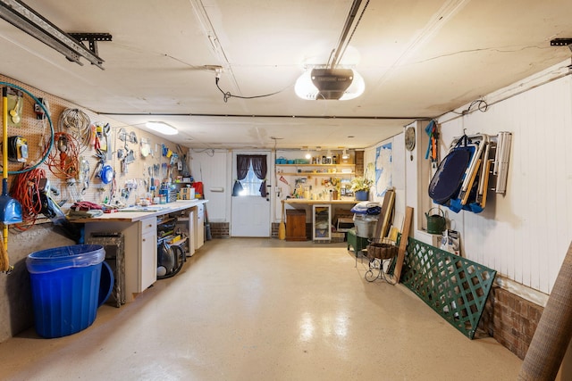 basement with a workshop area