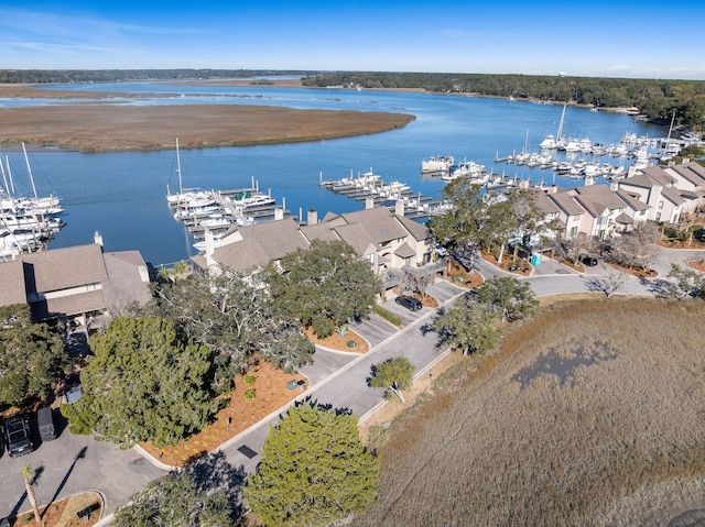 bird's eye view featuring a water view