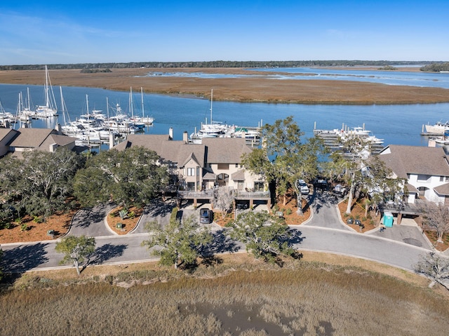 bird's eye view featuring a water view