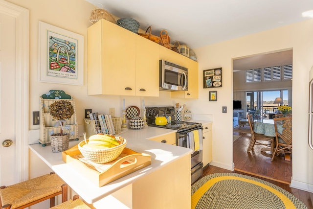 kitchen featuring electric range and dark hardwood / wood-style floors