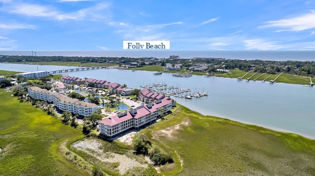 bird's eye view featuring a water view