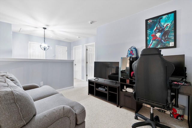 home office featuring light colored carpet and baseboards