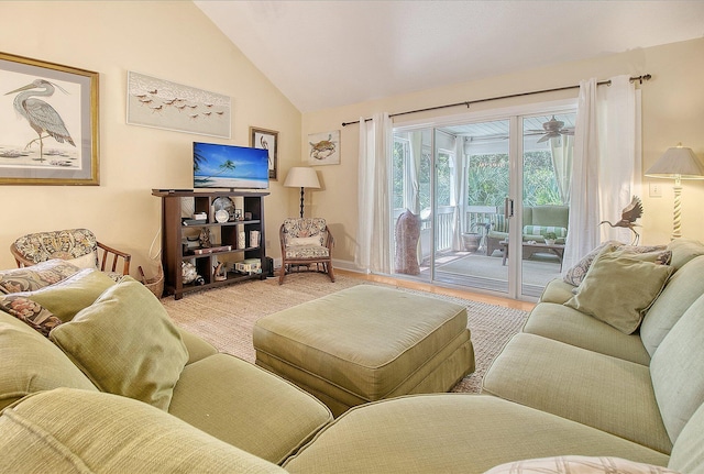 living area featuring vaulted ceiling