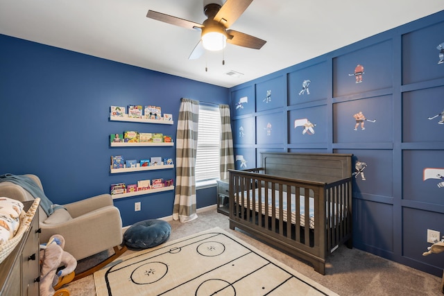 423 Sanctuary Park Dr, Summerville, SC 29486 - carpeted bedroom with a crib and a ceiling fan