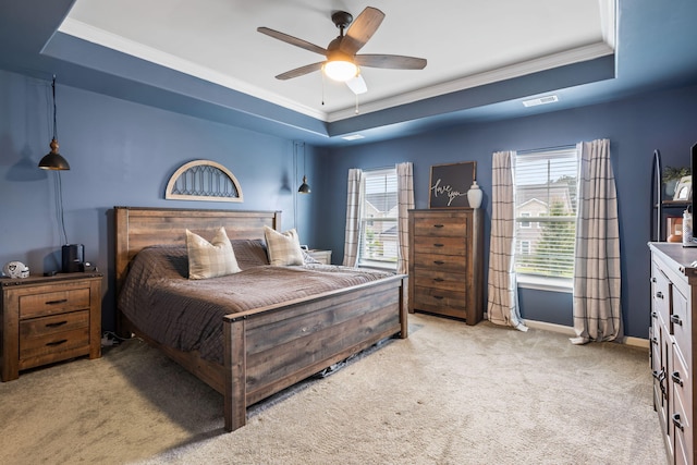 423 Sanctuary Park Dr, Summerville, SC 29486 - carpeted bedroom with a raised ceiling, ornamental molding, and a ceiling fan