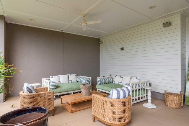 view of patio with outdoor lounge area and ceiling fan