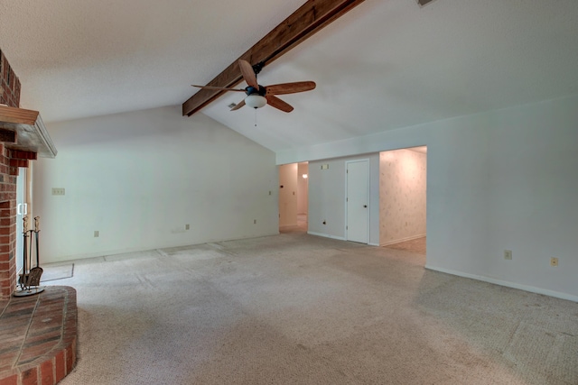 441 Compton Dr, Moncks Corner, SC 29461 - unfurnished living room featuring a brick fireplace, ceiling fan, carpet, and baseboards