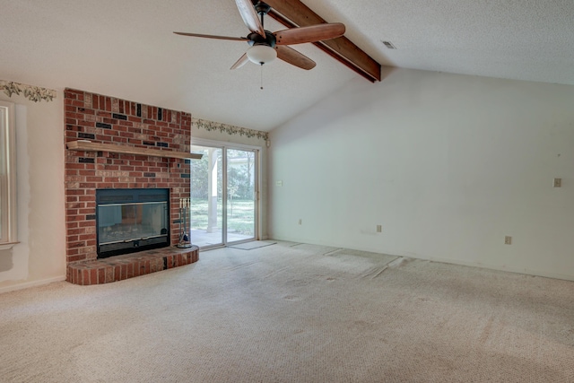 441 Compton Dr, Moncks Corner, SC 29461 - unfurnished living room with a ceiling fan, carpet floors, a fireplace, and a textured ceiling