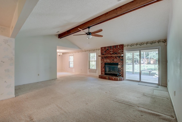 441 Compton Dr, Moncks Corner, SC 29461 - unfurnished living room with a ceiling fan, carpet, a fireplace, and a textured ceiling