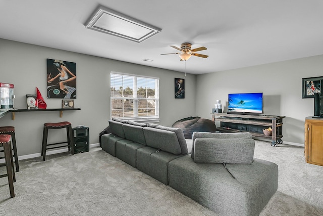 219 Daybreak Blvd, Summerville, SC 29486 - living room featuring attic access, carpet flooring, a ceiling fan, and baseboards