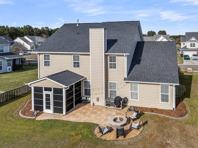 219 Daybreak Blvd, Summerville, SC 29486 - rear view of property with a yard, a fire pit, a shingled roof, and a patio area