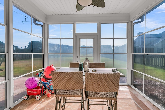 219 Daybreak Blvd, Summerville, SC 29486 - sunroom / solarium with wood finished floors, ceiling fan, wooden ceiling, and a water view