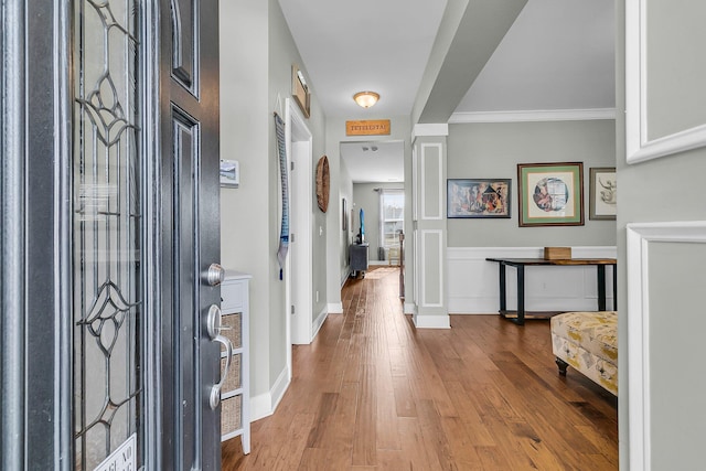 219 Daybreak Blvd, Summerville, SC 29486 - entryway featuring baseboards, wood finished floors, and ornamental molding
