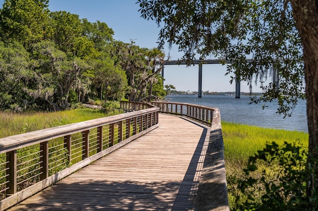 dock area featuring a water view