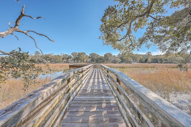 view of dock with a water view