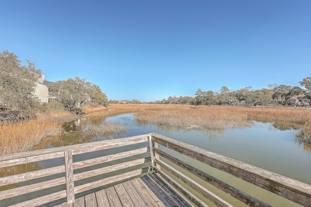 view of dock with a water view