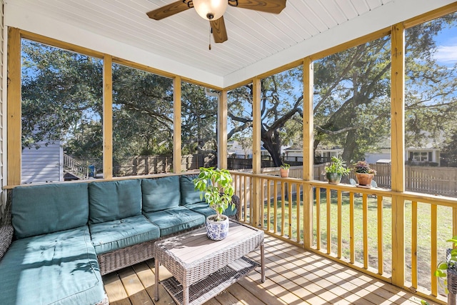 sunroom featuring wood ceiling