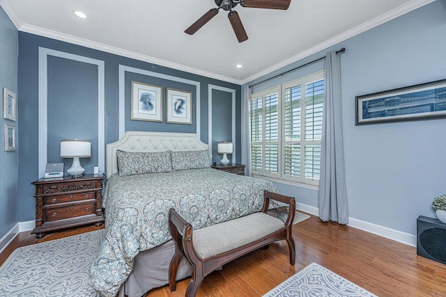 125 Pier View St Unit 408, Charleston, SC 29492 - bedroom featuring ornamental molding, wood finished floors, a ceiling fan, and recessed lighting