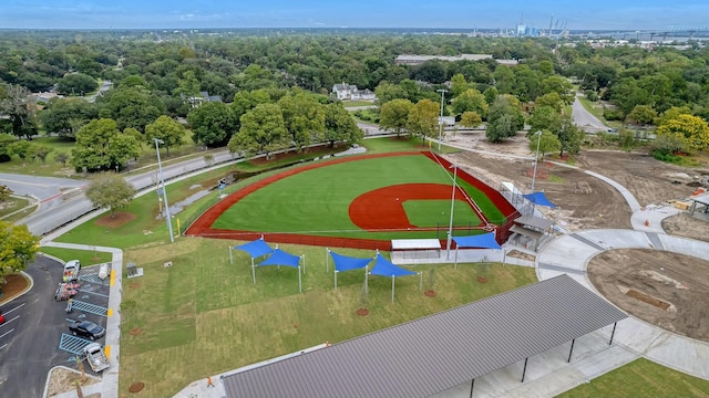 aerial view with a wooded view