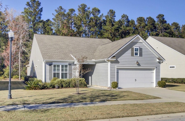 view of front facade featuring driveway, a shingled roof, and a garage