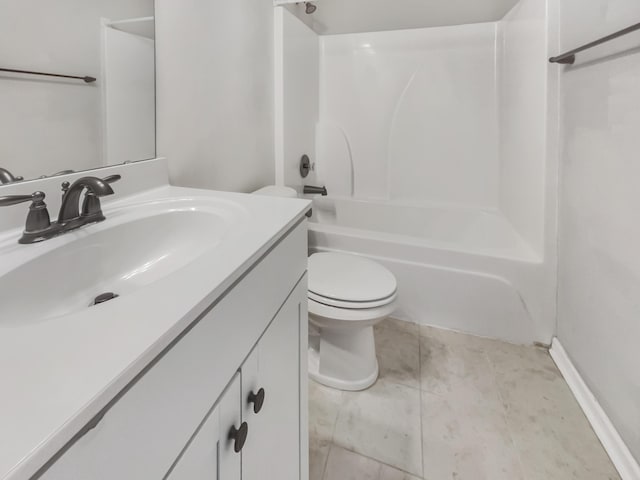 full bathroom with vanity, bathing tub / shower combination, and toilet