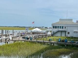 dock area with a water view