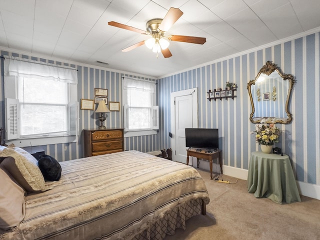 1104 2nd Ave, Kingstree, SC 29556 - bedroom featuring carpet floors, crown molding, and ceiling fan