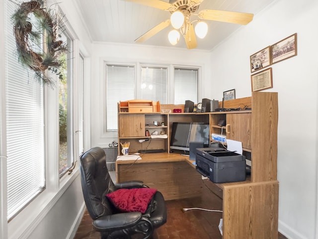 1104 2nd Ave, Kingstree, SC 29556 - office space with crown molding, wood finished floors, ceiling fan, and baseboards