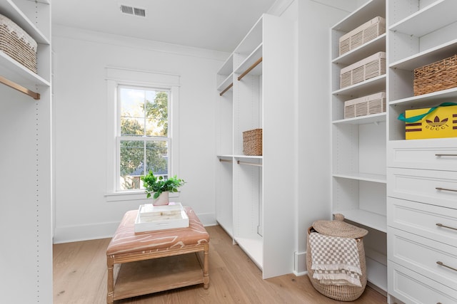 walk in closet featuring light hardwood / wood-style floors