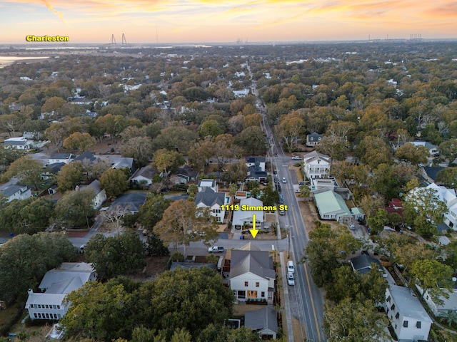 view of aerial view at dusk