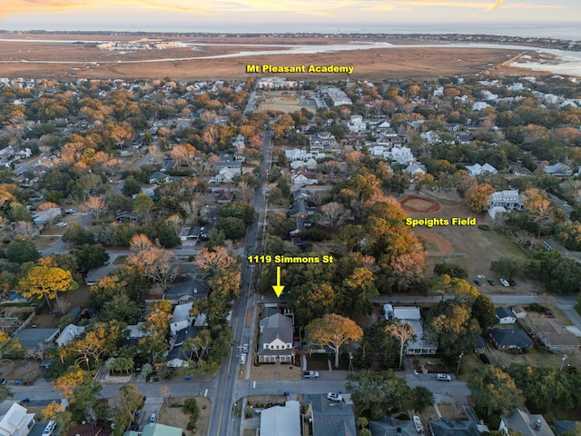 view of aerial view at dusk