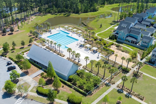 aerial view with a water view