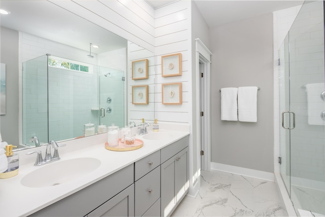 798 Clay Field Trl, Summerville, SC 29485 - full bathroom featuring a sink, baseboards, marble finish floor, and a shower stall
