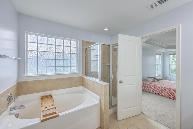 531 Crossland Dr, Moncks Corner, SC 29461 - full bathroom with a garden tub, tile patterned floors, ensuite bath, a shower stall, and recessed lighting