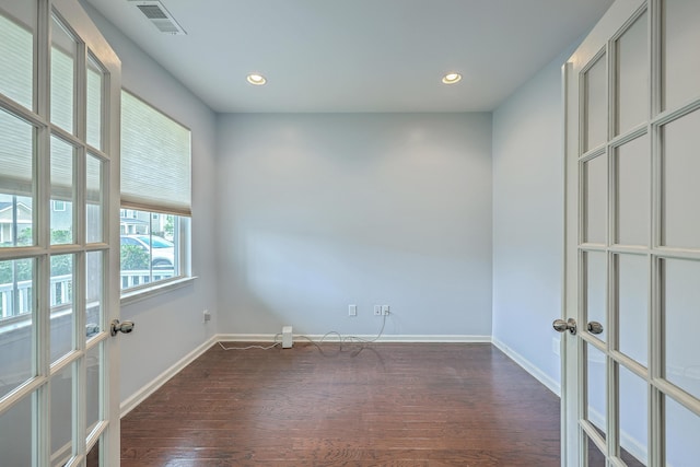 531 Crossland Dr, Moncks Corner, SC 29461 - spare room with french doors, dark wood-type flooring, baseboards, and recessed lighting