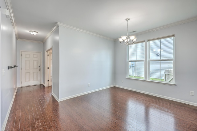 531 Crossland Dr, Moncks Corner, SC 29461 - unfurnished room featuring dark wood-style floors, ornamental molding, a chandelier, and baseboards