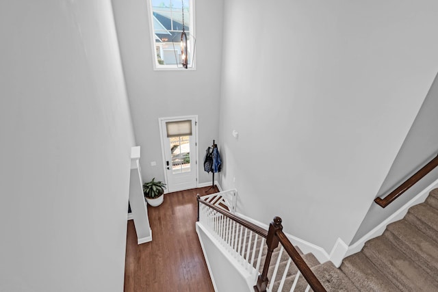 staircase featuring hardwood / wood-style flooring