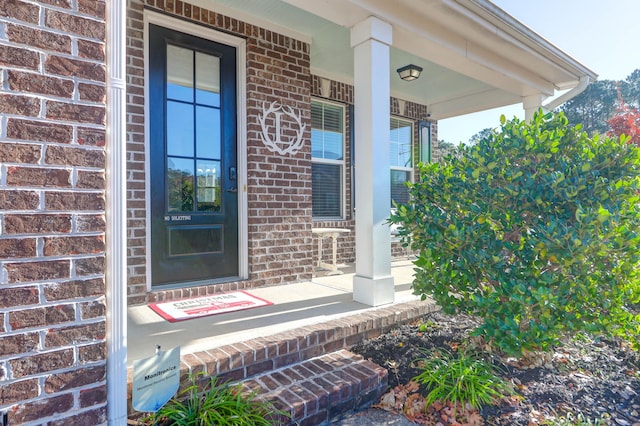 view of exterior entry with a porch