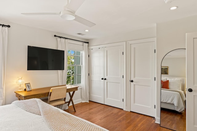 5 Smith St, Charleston, SC 29401 - bedroom with wood finished floors, recessed lighting, ceiling fan, a desk, and a closet