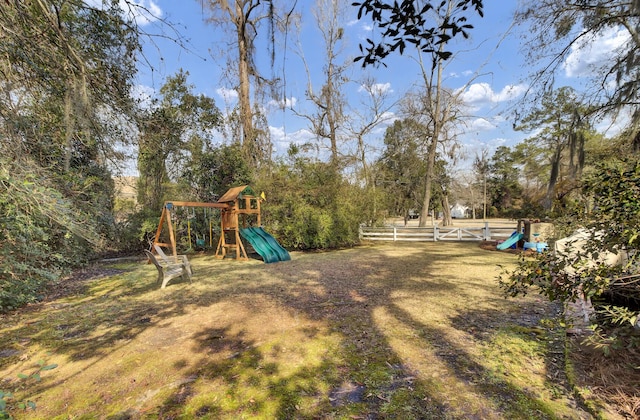 view of yard with a playground