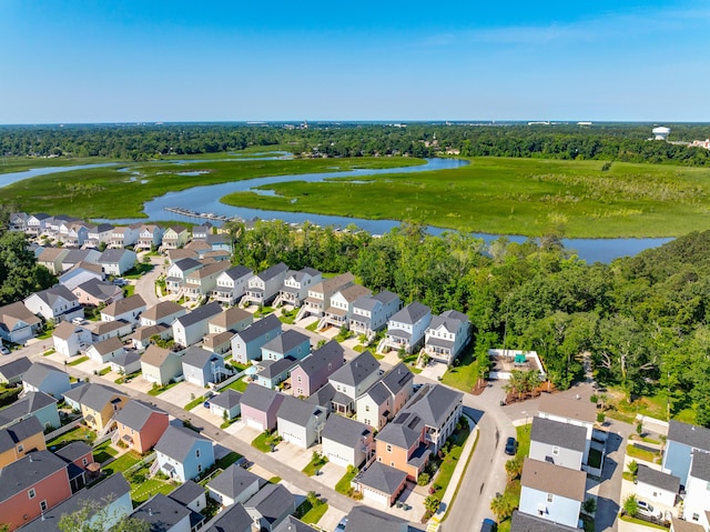 aerial view with a water view and a residential view