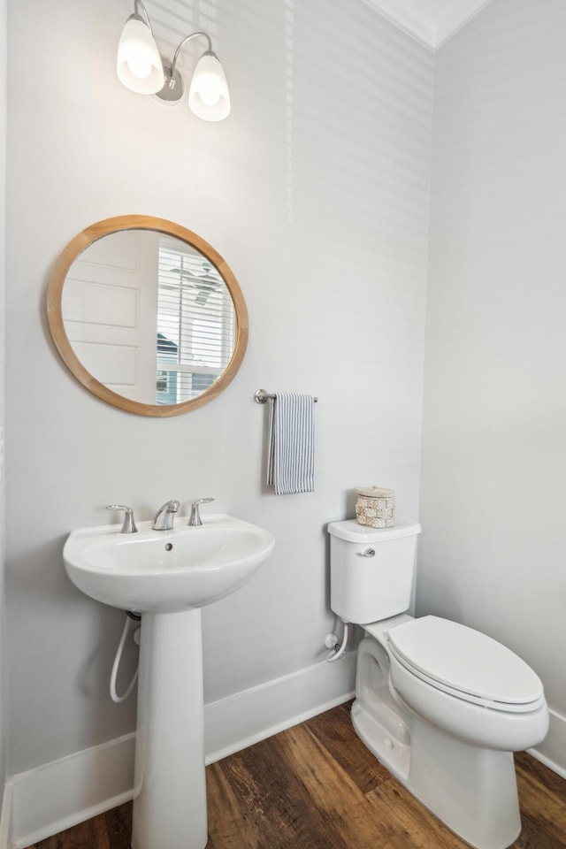 bathroom with hardwood / wood-style floors and toilet