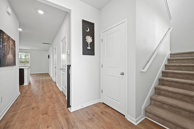 261 Celestial Blvd, Summerville, SC 29486 - corridor with wood-type flooring, stairs, baseboards, and recessed lighting